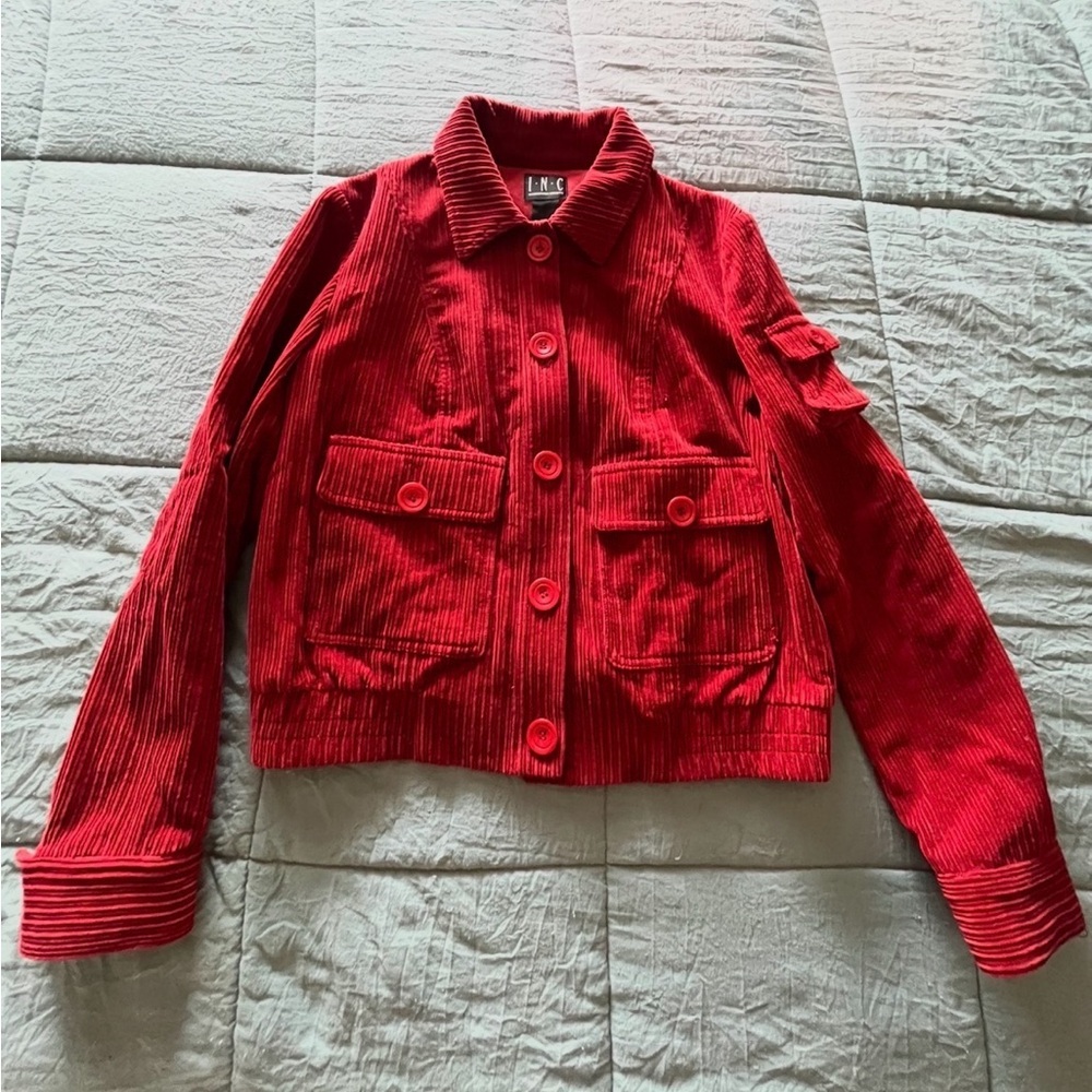 INC Red Cotton Corduroy Jacket